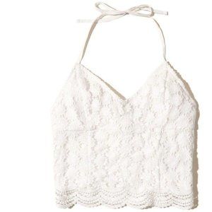 HOLLISTER LACECROCHET WHITE HALTER CROP TOP NWOT S